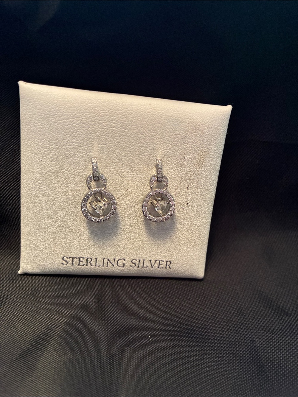 Sterling Silver Crystal Halo Drop Earrings - White